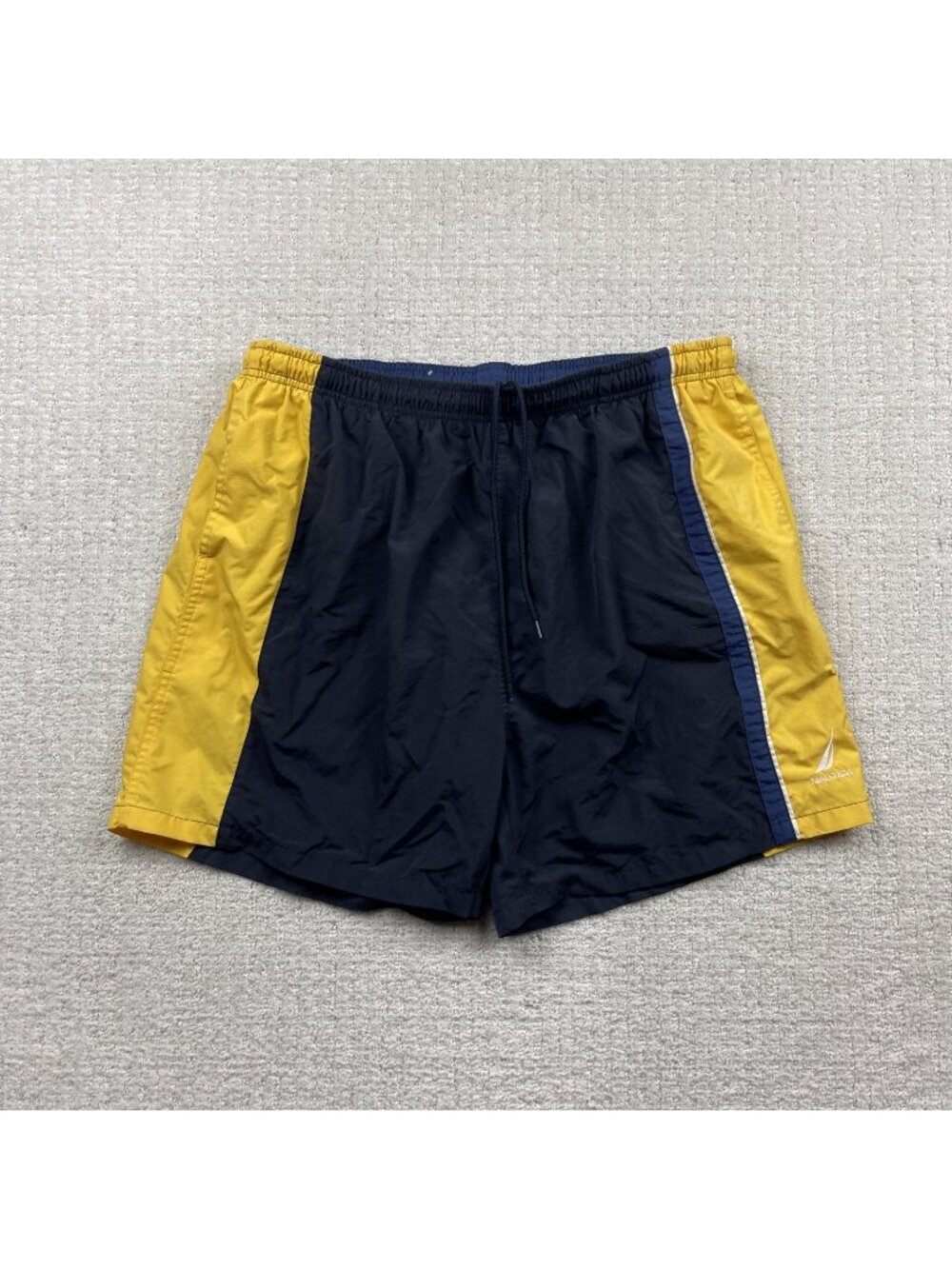 Nautica Swim Trunks Men’s XL Retro Yellow / Blue Mesh Lined Striped Colorblock